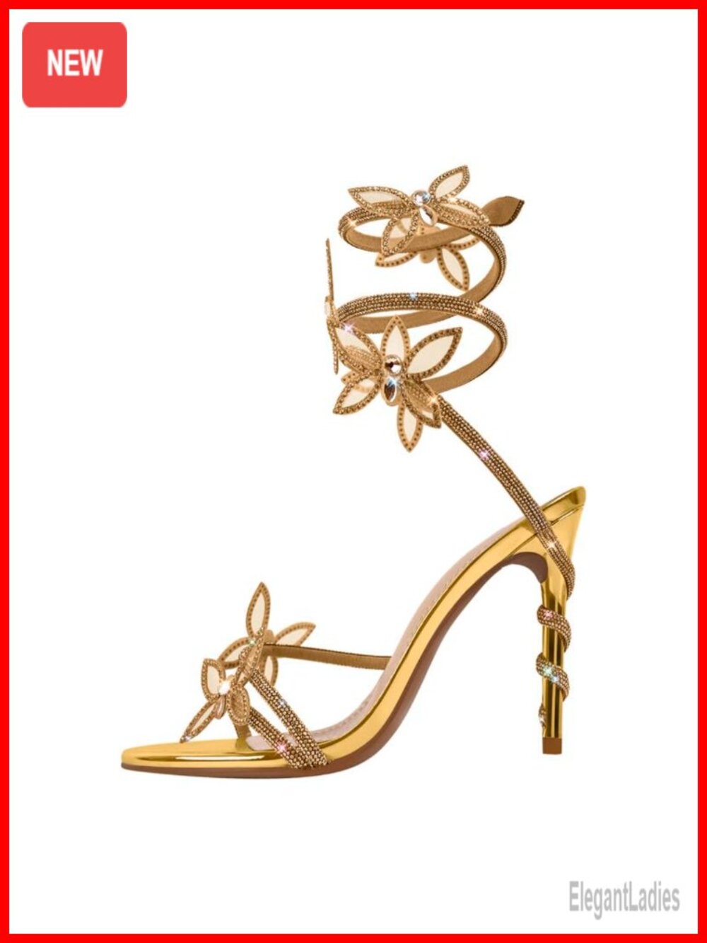 Rhinestone Butterfly Ankle Wrap Stiletto Heeled Sandals Open Toe